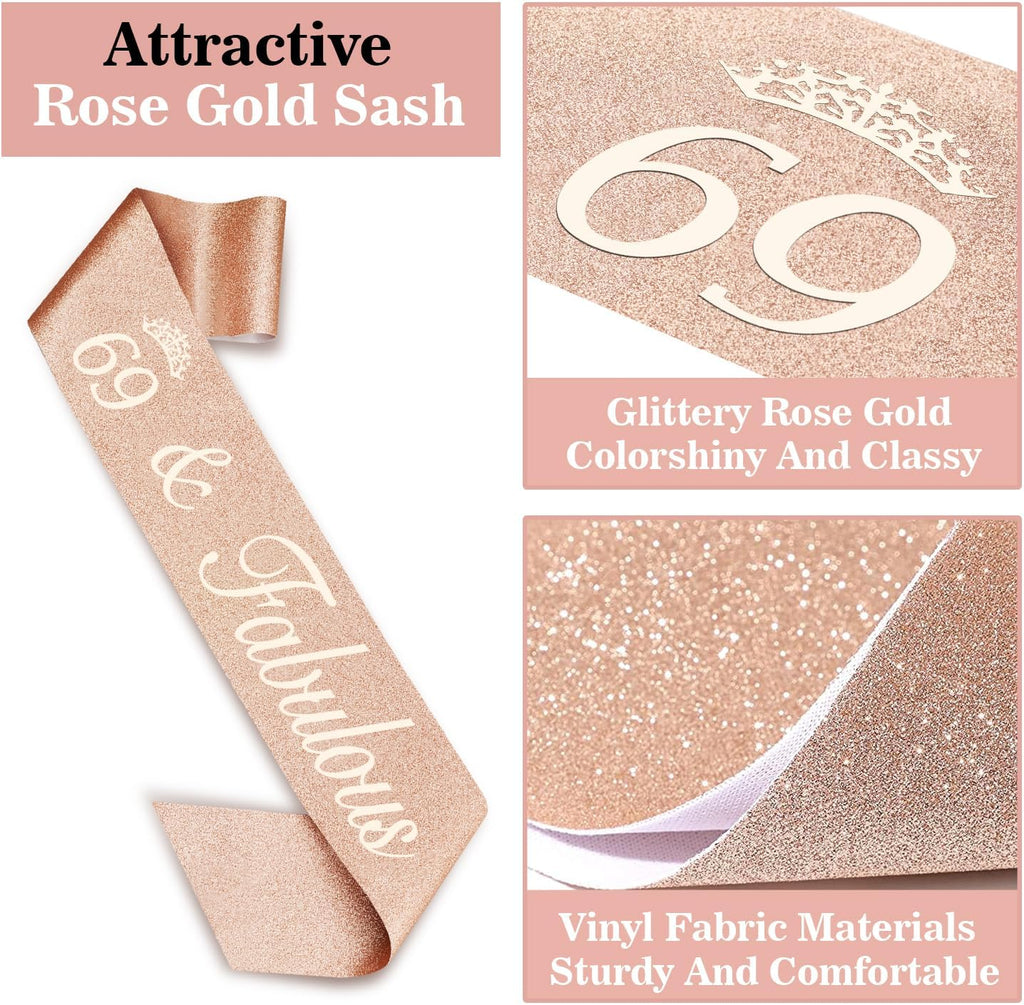 69th Birthday Decorations for Women, Including Birthday Sash, Crown/Tiara, Candles, Cake Topper, 69 Year Old Gifts for Women