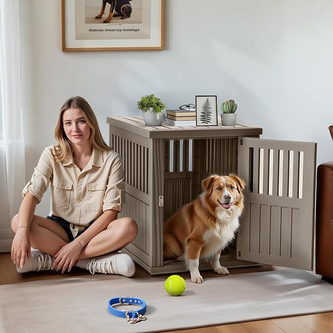 Dog House - Resin Outdoor Dog Kennel with Ventilated Design, Waterproof Dog Bed Shelter for Backyard, Garden & Patio-PawvioPets