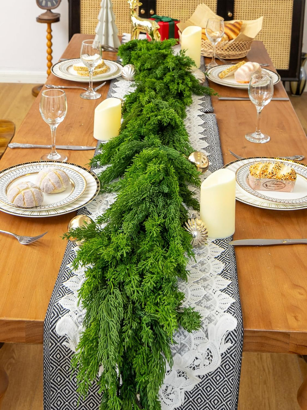 6FT Christmas Garland Cypress Garland Artificial Pine Garland Realistic for Mantle Stairs Table Wall Front Door Indoor Outdoor Christmas Xmas Decor Home Party Decorations