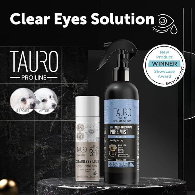 Clear Eyes Solution Set 6in1 Multi-Functional Pure Mist and Stainless Look Clay Mask - Tear Stain Remover, Eye Cleaner - Eye Care Ear Care Grooming Treatment for All Dogs and Cats Eyes-PawvioPets