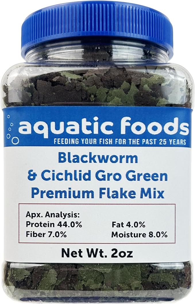 Aquatic Foods Inc. California Blackworm & Cichlid Green GRO Premium Flakes for Discus, Cichlids All Community Tropical Fish Also Pellet Mix, Wafer Mix Included…2oz-PawvioPets