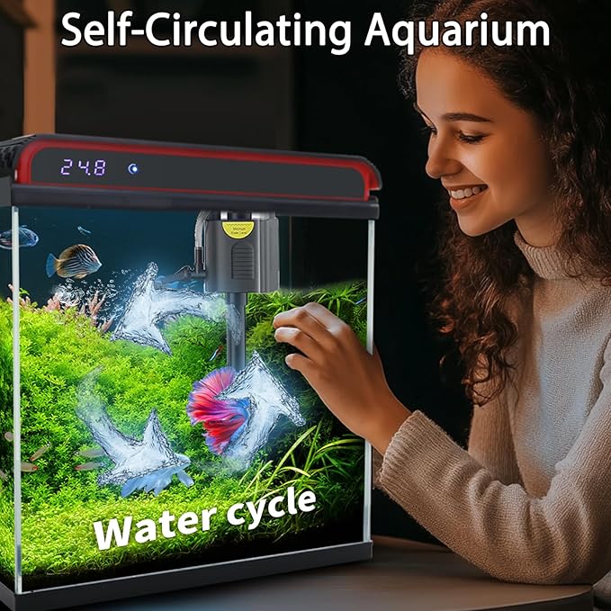 20 Gallon Fish Tank, Large Smart Aquarium with Self-Cleaning Pump 3 Color Lights Water Temperature Detection System, Smart Fish Tank for Betta Shrimp Guppy Goldfish Beta, Home Decor Gift with Tank-PawvioPets