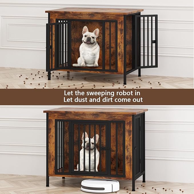 EasyCom 31.5" Small Dog Crate Furniture, Chew-Resistant Dog Crates for Small and Medium Dogs, Dog Kennel Furniture Indoor with 2 Doors and 3.94" Raised Feet, as TV Stand, End Table, Crate Table-PawvioPets