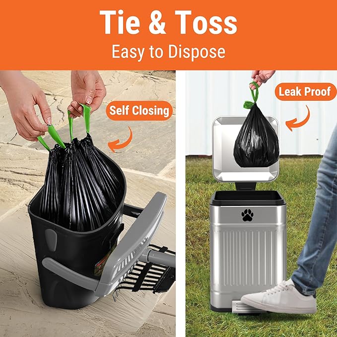 Dog Pooper Scooper with Bag Attachment, 40" Long Handle Pooper Scooper for Large Dogs, Dog Poop Scoop for Yard, Large Capacity Swivel Bin and Rake, Lavender Scented Bags (Grey)-PawvioPets