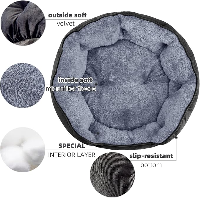 Asvin Small Dog Bed for Small Dogs, Cat Beds for Indoor Cats, Pet Bed for Puppy and Kitty, Extra Soft & Machine Washable with Anti-Slip & Water-Resistant Oxford Bottom, Black, 20 inches-PawvioPets