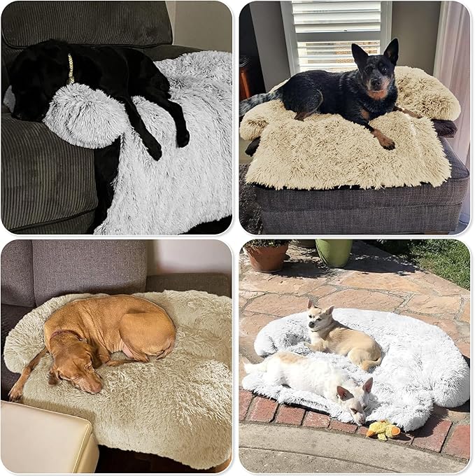 GGIB Calming Dog Bed Fluffy Plush Dog Mat for Furniture Protector with Removable Washable Cover for Large Medium Small Dogs and Cats (Extra Extra Large, Beige)-PawvioPets
