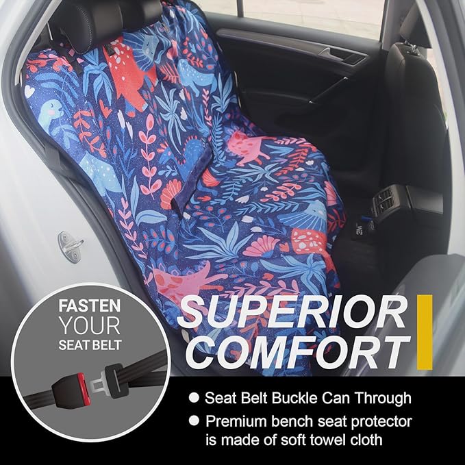 Back Seat Cover for Car Trucks Van SUV,Waterproof Rear Bench Towel Seat Covers for Dogs and Kids,Automotive Backseat Protector (Dinosaur)-PawvioPets