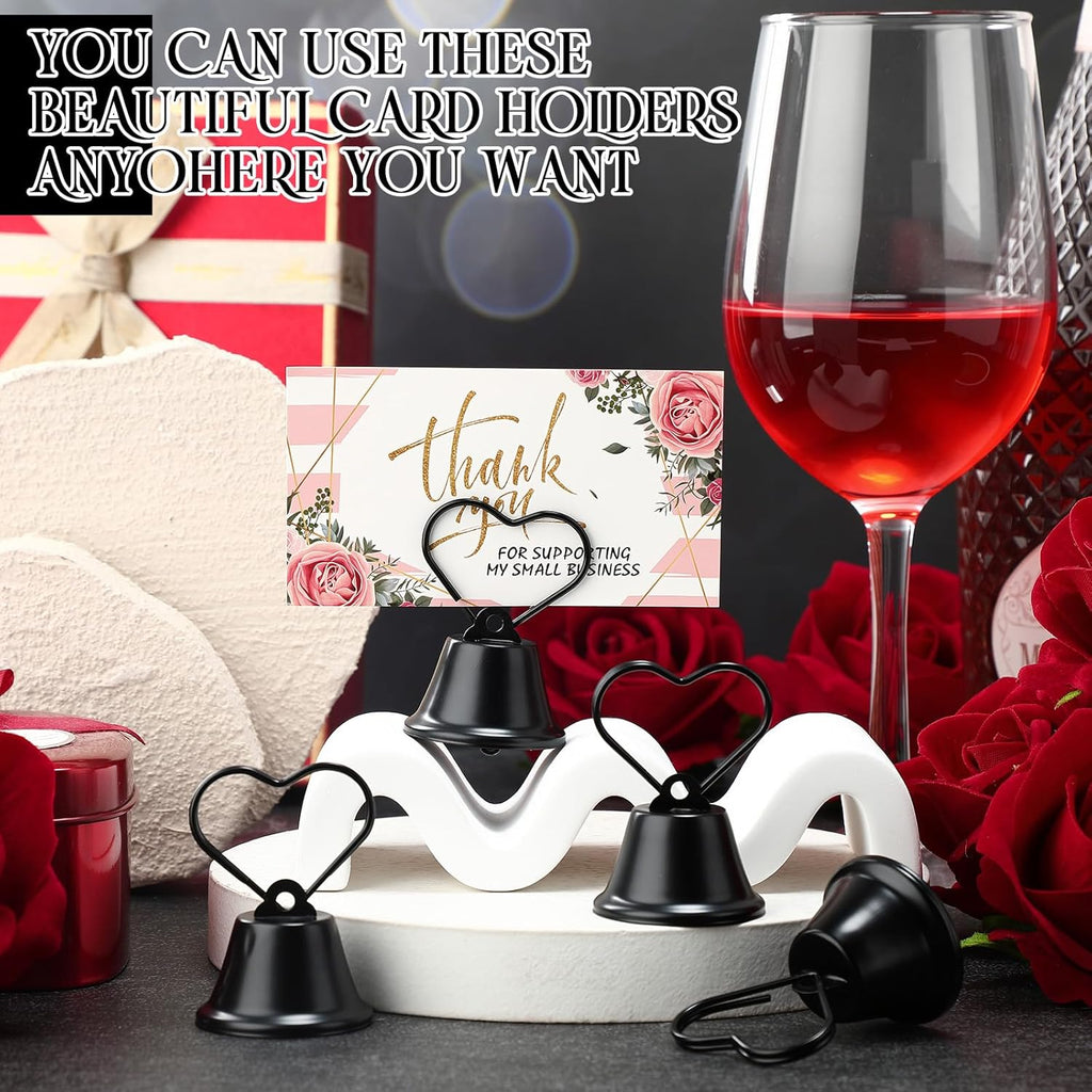 24 Pcs Table Number Holders Place Card Holders for Table 2 Inch Ring Clip Bell Number Holder Metal Picture Holder for Wedding Christmas Restaurant Home Photo Office Memo(Black,Heart)