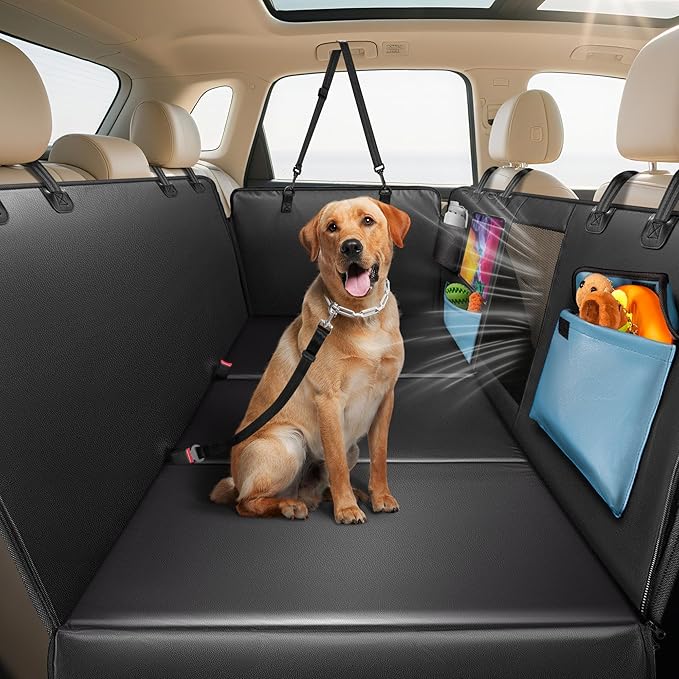 Dog Car Seat Cover for Back Seat 53", Upgraded PU Leather Back Seat Extender with Hard Bottom Holds 400LBS, Waterproof Anti-Scratch, Backseat Cover for Dogs in Car, SUV & Small Truck-PawvioPets
