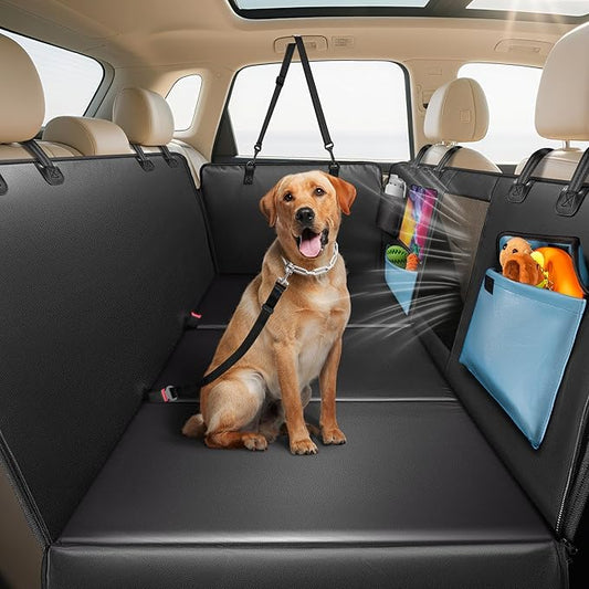 Dog Car Seat Cover for Back Seat 53", Upgraded PU Leather Back Seat Extender with Hard Bottom Holds 400LBS, Waterproof Anti-Scratch, Backseat Cover for Dogs in Car, SUV & Small Truck-PawvioPets