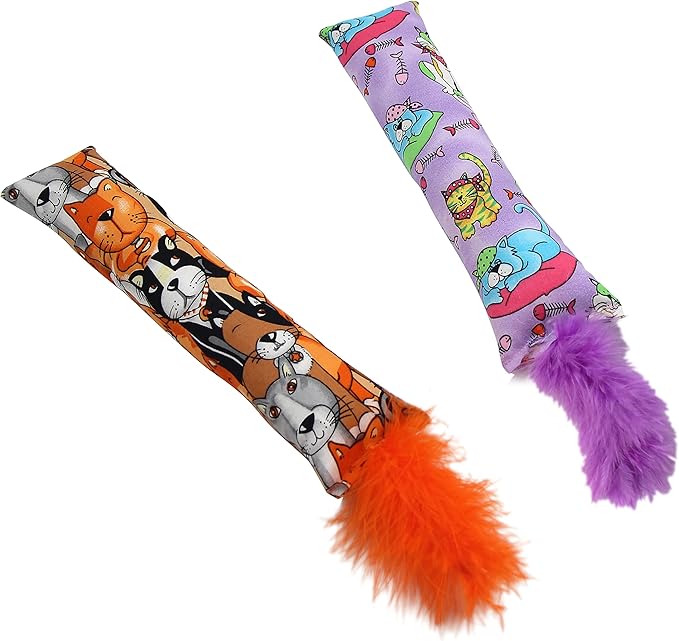 2 Pack Natural Interactive Catnip Cat Kicker with Feathers, Bite Resistant Chew Toy, Crinkle Kicker, Accessories for Indoor Cat-PawvioPets