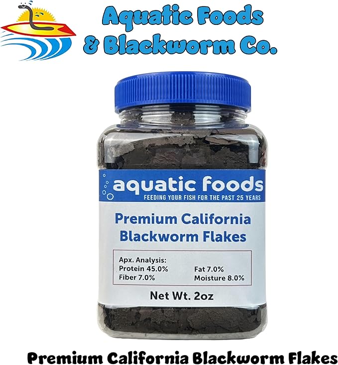 Aquatic Foods Inc. California Blackworm 45% Protein Premium Flakes for Discus, Cichlids, All Tropical Fish Also Pellet Mix, Wafer Mix Included…2oz-PawvioPets