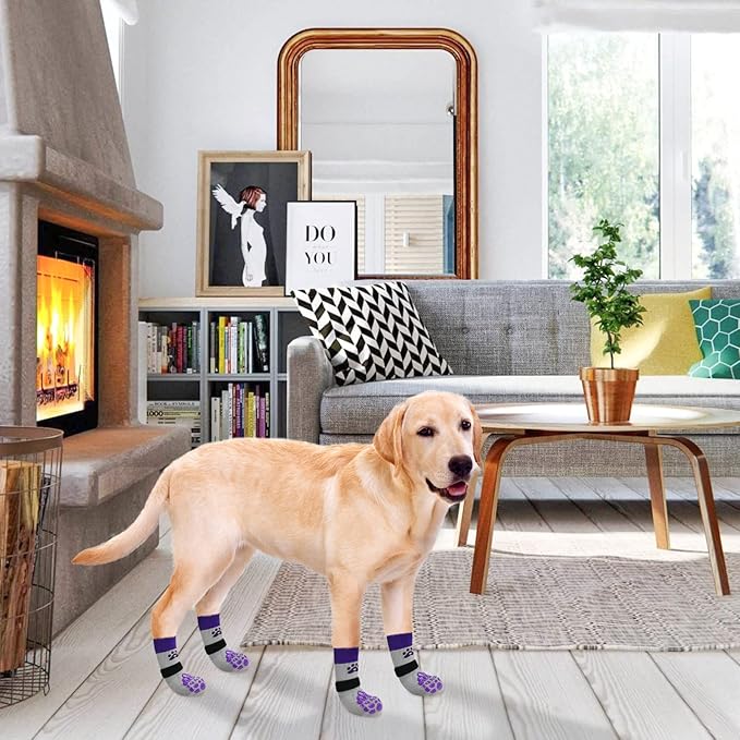 BEAUTYZOO Anti-Slip Dog Socks,Dog Shoes for Hot/Cold Pavement,Paw Protectors with Grips 3 Pairs for Puppy Small Medium Large Senior Old Dogs,Dog Socks to Prevent Licking and Hardwood Floor Protection-PawvioPets