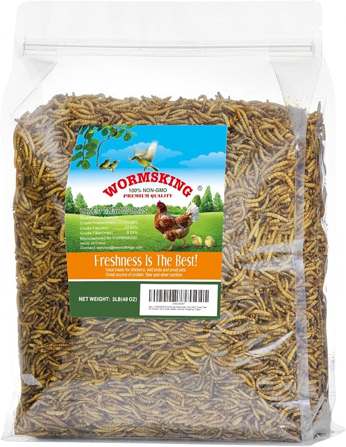 3LB Dried Mealworms, Great Treat for Chicken, Duck, Birds, Reptile, Hamster,Hedgehog, Pigeon-PawvioPets