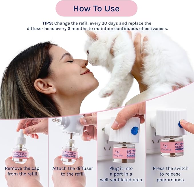 Cat Calming Pheromones Diffuser: 2 Classic Cats Plug in Refill Diffusers for Relaxation & Comfort - Reduce Stress Barking & Scratching - Indoor 60 Days Supply-PawvioPets