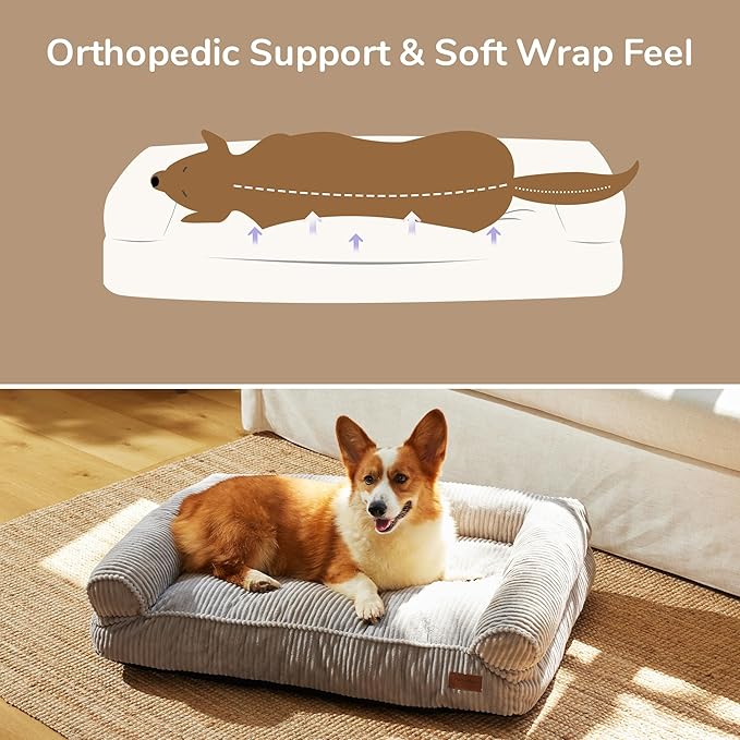 FUKUMARU Cute Dog Bed, Fluffy Dogs Couch with TPU Layer Keeping Lining Dry, Pet Sofa Medium Size Dog Easy to Care, Warm Cat Bed with Removable Zipper Cover, 36inch, Large, Light Grey-PawvioPets