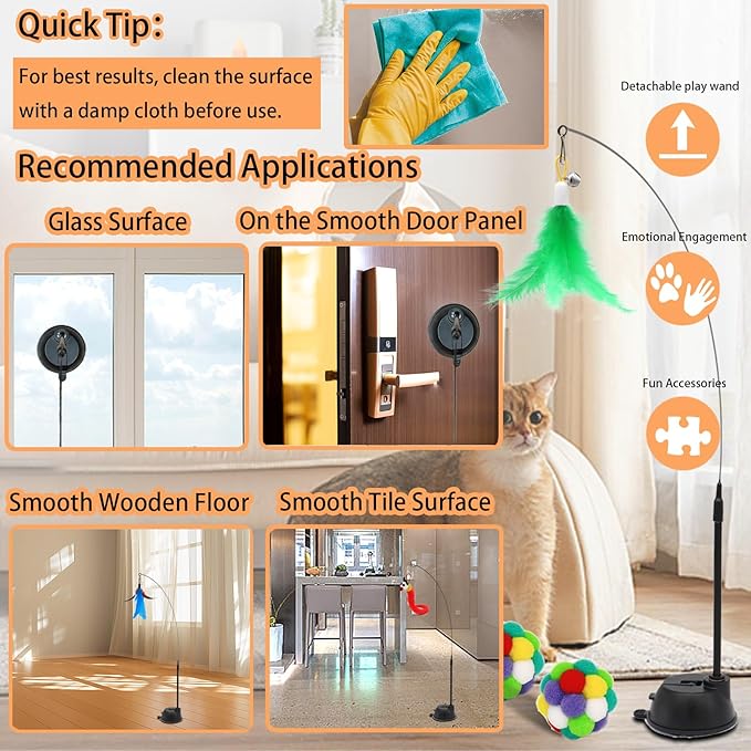 4-in-1 Interactive Cat Toys Set with Suction Cup Wand, Hanging Cat Toys, Fishing Pole Cat Wand & Kitten Balls- Includes Variety Replaceable Worms, Feathers for Indoor Bored Cats for Exercise-PawvioPets