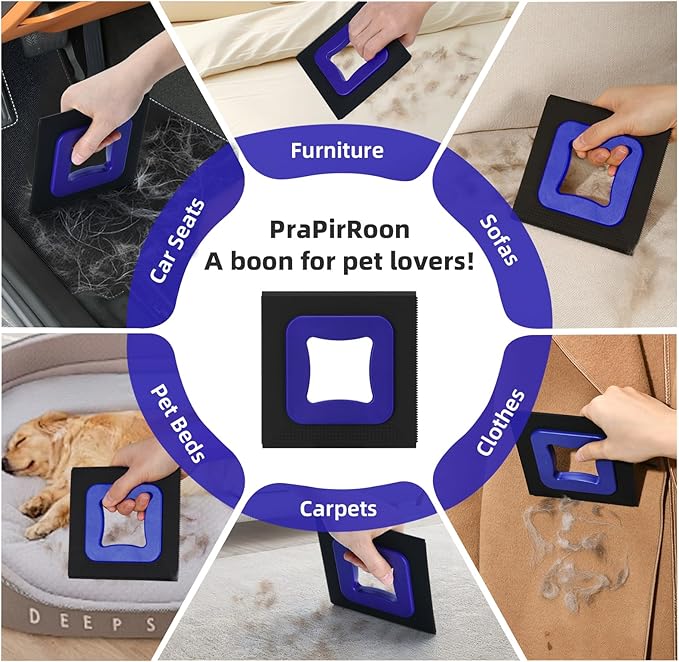 3 in 1 Mini Pet Hair Removal Tool, Dog and Cat Square Hair Remover for Car Detailing Supplies, Clothes, Couch and Carpet, Fur Cleaning Supplies for Furniture-Ergonomic and Anti-Slip, Mini Pet Supplies-PawvioPets