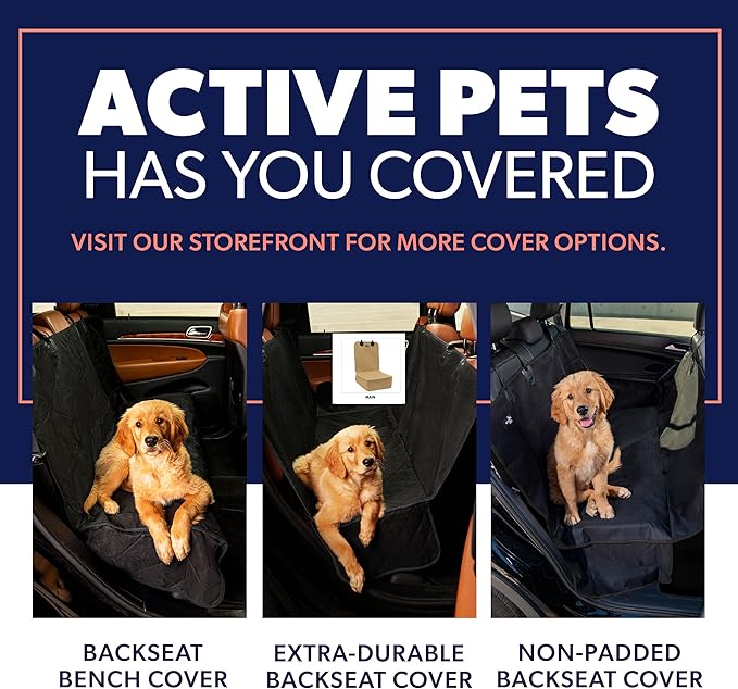 Active Pets Dog Car Seat Cover, Waterproof Front Seat Protector for SUV Truck Sedan, Pet Safety Travel Comfort System with Universal Fit, Beige-PawvioPets