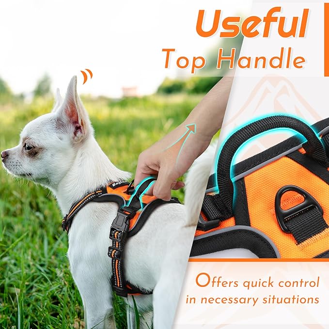 Eagloo Small Dog Harness No Pull, Service Vest with Reflective Strips and Control Handle, Adjustable and Comfortable for Easy Walking, No Choke Pet Harness with 2 Metal Rings, Orange, XS-PawvioPets