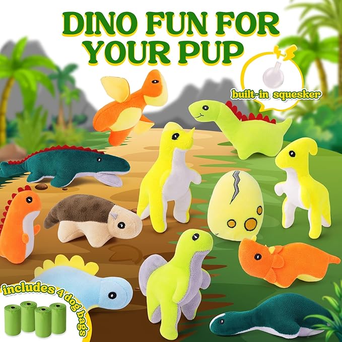 20-Pack Adorable Dinosaur Puppy Toys – Distinct Dino-Themed Squeaky Dog Toys for Small Dogs to Keep Them Busy, Interactive Chew Toys for Mental Stimulation & Gentle Teeth Cleaning-PawvioPets