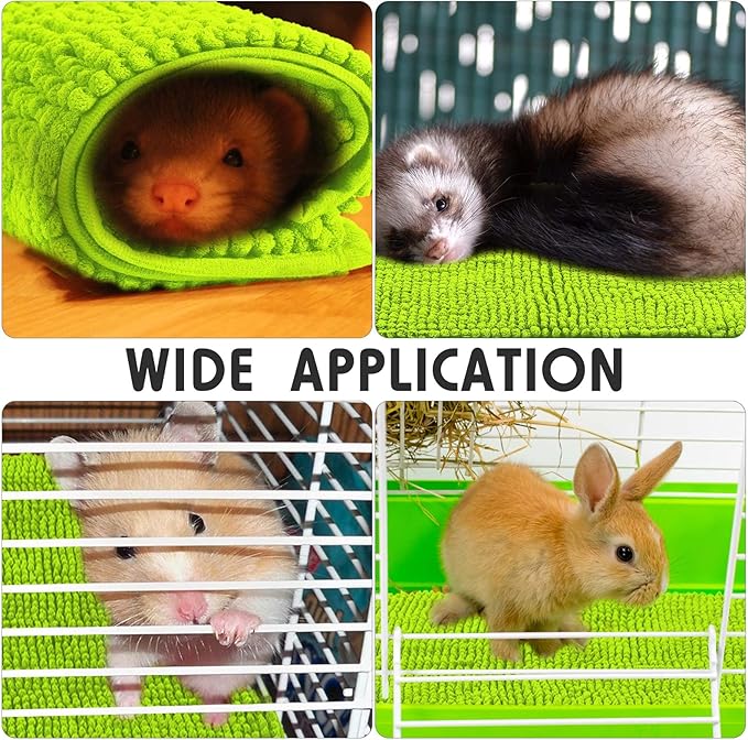 Amylove 4 Pcs Guinea Pig Cage Liner Guinea Pig Bedding Washable Fleece Pee Pads Reusable Small Animals Training Mat Small Animal Sleeping Bed for Bunny Hamster(Green,16 x 24 Inch)-PawvioPets