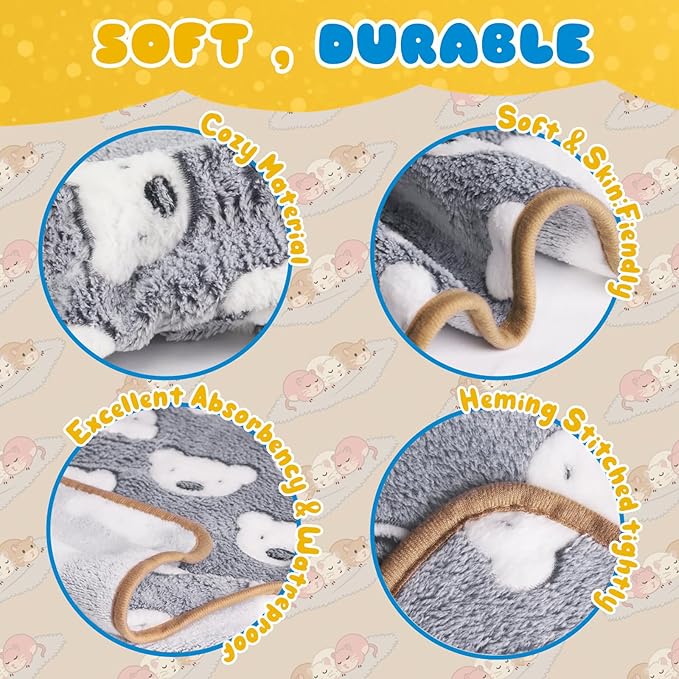 6 Pcs Guinea Pig Bedding Cage Liners Small Animal Flannel Blankets Sleep Mat Absorbent Reusable Pet Pee Bedding Pad Cover for Hamster Ferret Chinchilla Rabbit Hedgehog (16 x 24 Inch, Multi)-PawvioPets