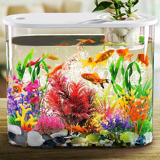Aquarium Decorations Plants with Resin Coral, 12 pcs Fish Tank Accessories, Fish Tank Decorations Small Plants Plastic, Aquarium Decor Artificial Plant-PawvioPets