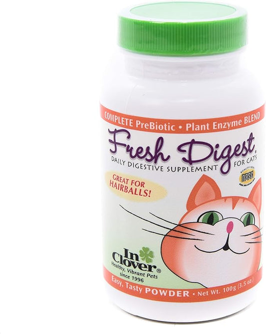 Fresh Digest Daily Digestive Aid and Immune Support Supplement for Cats, Natural Prebiotic and Enzyme Powder for Healthy Stools, Hairball Control, Stop Litterbox Odor, Works Fast 100g/3.5oz-PawvioPets