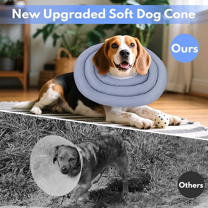 Dog Recovery Collar, Breathable Adjustable Soft Dog Cone, Waterproofing Cat Neck Cone, Pet Donut Collar After Surgery (Blue Gray, XL)-PawvioPets