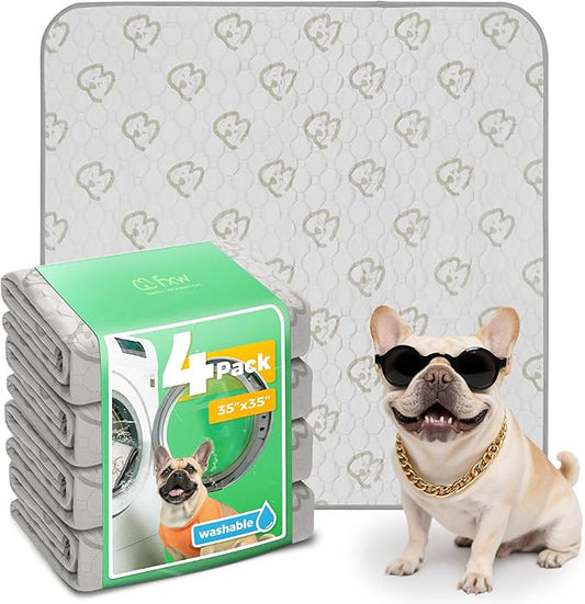 FXW Washable Pee Pads for Dogs, Puppy Pads with Super Absorbent, Specifically Designed for Potty Training, 35" Square, Khaki, 4 Packs-PawvioPets
