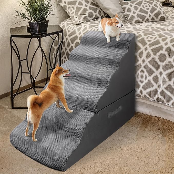 Dog Stairs&Steps for 30 Inches Tall High Bed Up to 30-36 Inch, Pet Dog Ramp Ladder for Small Dogs, Doggie, Old Cats, Kitty, Small Animals Grey-PawvioPets
