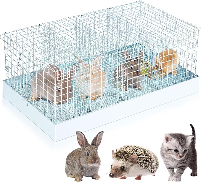 Folding Rabbit Cage, 28 x 16 x 12 in Portable Bunny Carrier with Tray and Handles for Transport, Travel or Temporary Housing, Indoor Outdoor Pet Habitat Animal Enclosure-PawvioPets