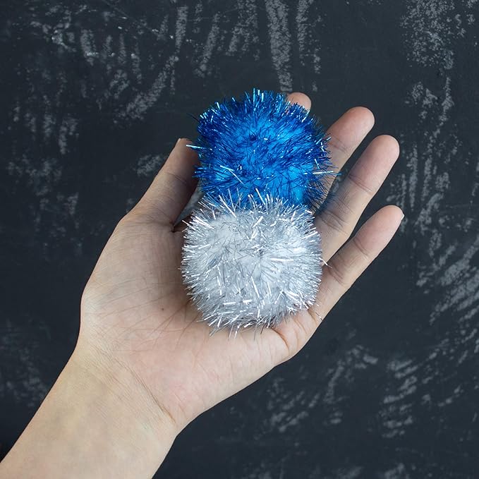 AUEAR, 12 Pack 2 Inch Sparkle Ball Shiny Glitter Tinsel Pom Poms Interactive Cat Balls for Kittens (6 Colors)-PawvioPets