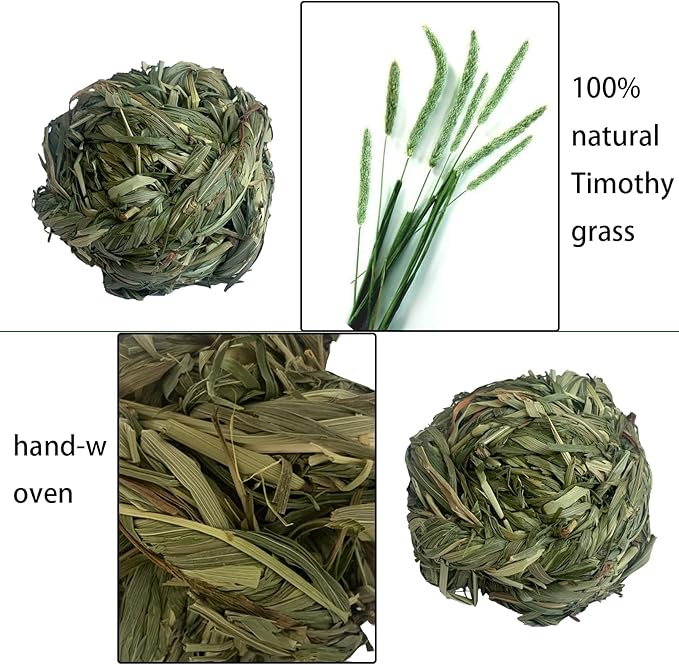 6 Pcs Bunny Timothy Grass Ball Natural Chew Toy Woven Chewing Toys Rabbit Molar Small Animals Teeth Grinding Suitable for Hamster Totoro Gerbils Guinea Pig Squirrel-PawvioPets