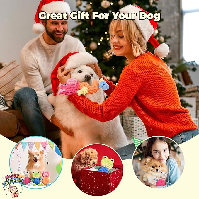 3pcs Dog Squeaky Toys, Plush Stuffed Puppy Chew Toy for Extended Play, Interactive Toys Great Gifts for Small Medium Large Chewer Dogs, Pet Toy Bulk to Keep Them Busy(Forg&Hippo&Pig)-PawvioPets