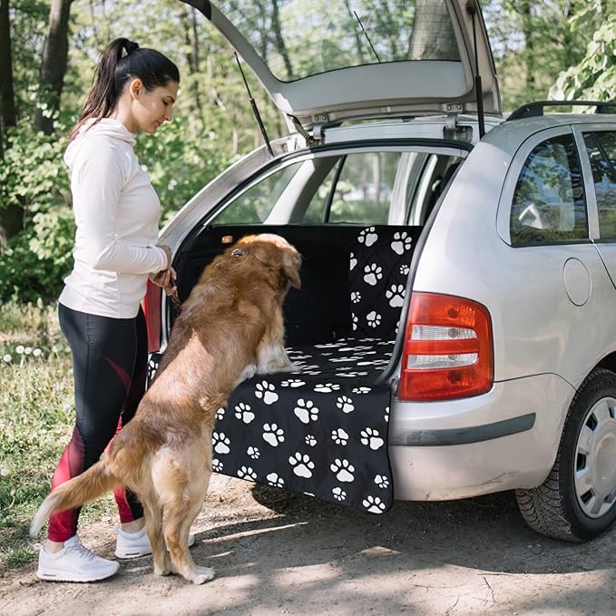 F-color SUV Cargo Liner for Dogs, Upgraded Extra Large Water Resistant Pet Cargo Cover Dog Seat Cover Mat for SUV Sedans Vans with Bumper Flap Protector, Non-Slip, Wear-Proof, Universal Fit, Paw Print-PawvioPets