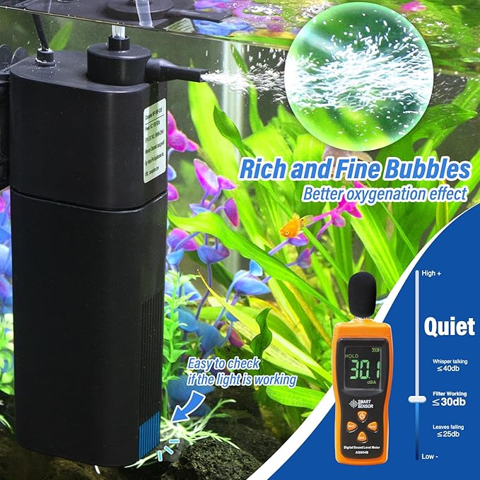 Aquarium U-V Filter for 10-40 gal, 132 GPH Swirl Turbo Design Submersible Internal Turtle Fish Tank Filter w/Timer, Quiet Power Pump Air Supply Green Clean Machine Saltwater Freshwater Green Killing-PawvioPets