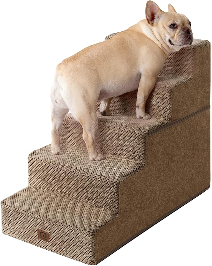 EHEYCIGA Dog Stairs for High Bed 22.5" H, 5-Step Dog Steps for Bed, Pet Steps for Small Dogs and Cats, Non-Slip Balanced Pet Ramp Indoor, Camel-PawvioPets