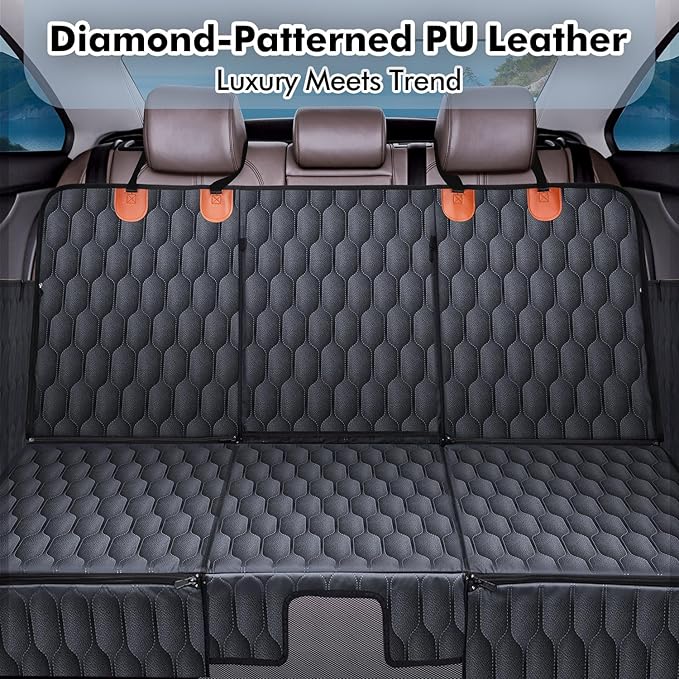 3-in-1 Convertible PU Leather Dog Car Seat Extender & Booster Seat – 400lb Capacity, Waterproof, Hard Bottom, Scratch-Proof Hammock for Cars & SUVs-L-PawvioPets