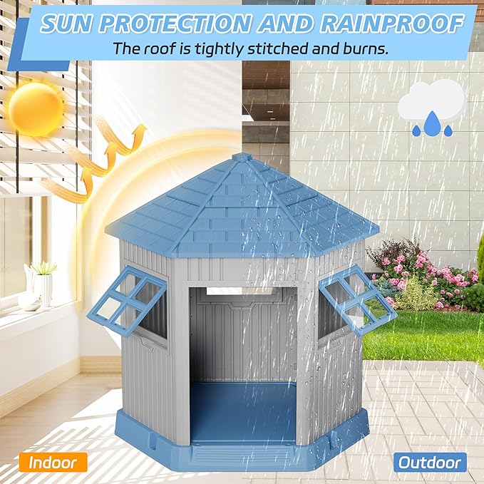 Durable Dog House Indoor Outdoor for Small Medium Dogs, Weatherproof Puppy Shelter with Elevated Floor & Air Vents, Easy Clean and Assemble (Blue, 36.61L*29.5W*37.4H)-PawvioPets