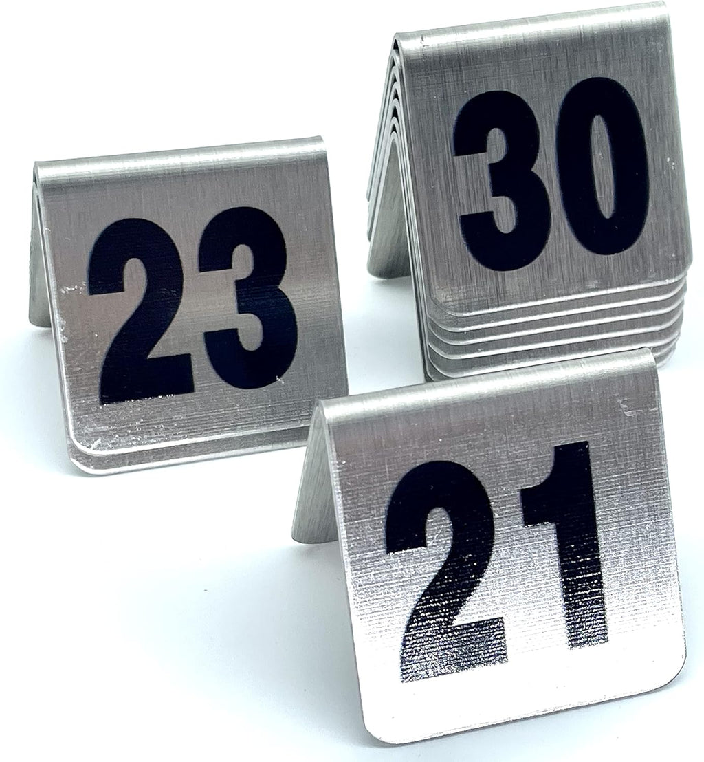 10 Pcs Metal Place Cards Stackable Tent Style Table Numbers，Place Card Holders for Celebration Wedding Party Restaurants Cafes Bars Gatherings meeting Room Board Game Serial (Small 21-30, Black)
