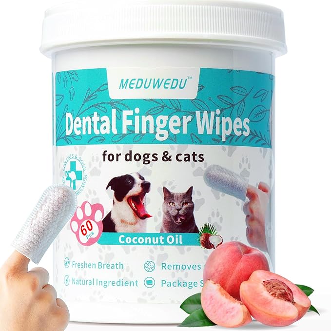 Dental Care Finger Wipes 60 Counts,Teeth Cleaning Finger Wipes for Dogs & Cats,Reduces Plaque & Supports Oral Freshness, Small Animal Stain Removers, Peach Scent-PawvioPets