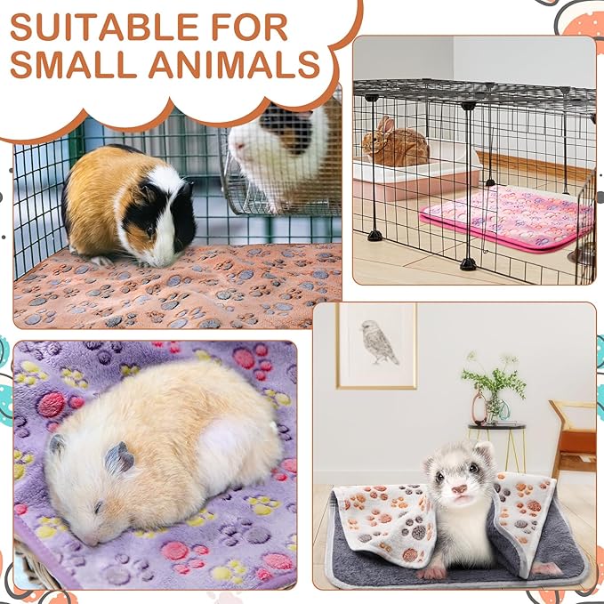4 Pcs Waterproof Guinea Pig Blankets Washable Small Animal Fleece Bedding Absorbent Guinea Pig Cage Liners Reusable Pet Pee Pad Sleep Mat Pad Cover for Hamster Ferret (Paw Print, 18 x 13 Inch)-PawvioPets