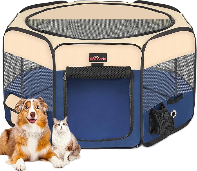 Aivituvin Dog Playpen Foldable Waterproof Pet Play Pens for Cat, Puppies, Rabbits, Chickens, Durable Portable Pet Tent for Travel Camping Indoor/Outdoor Blue XL-PawvioPets