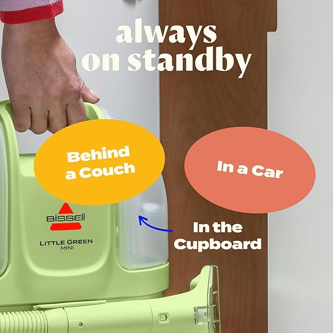 BISSELL Little Green Mini Portable Carpet and Upholstery Deep Cleaner, Car/Auto Detailer, with HydroRinse Self-Cleaning Tool and 4" Tough Stain Tool, Tea Green, 4075-PawvioPets