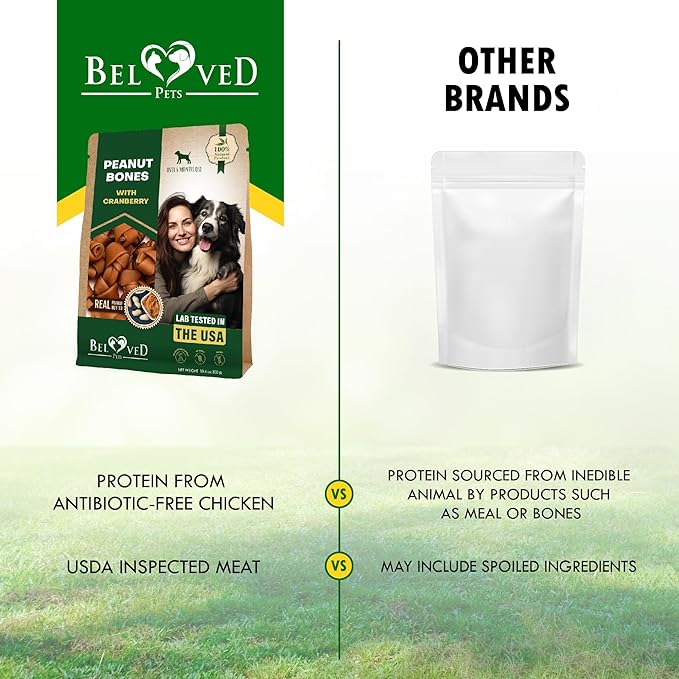 Dog Treats Peanut Butter Bones with Cranberry & Rawhide Free Chew 11 Oz - Pet Natural Mini & Big Snacks Healthy Collagen & Bulk Best Chews for Small & Large Dogs - Made for USA (Peanut Butter)-PawvioPets