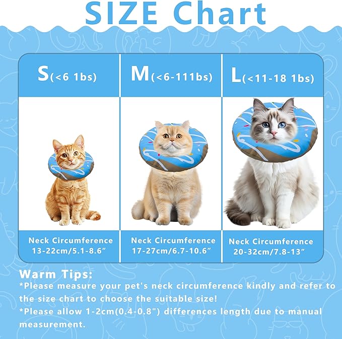 Cat Cone Collar Soft, Adjustable Cat Recovery Collars Kitten Cones to Stop Licking, Cute Donut E Collar After Surgery, Cats Neck Pillow Elizabethan Cones of Shame (Waterproof Blue, Small)-PawvioPets