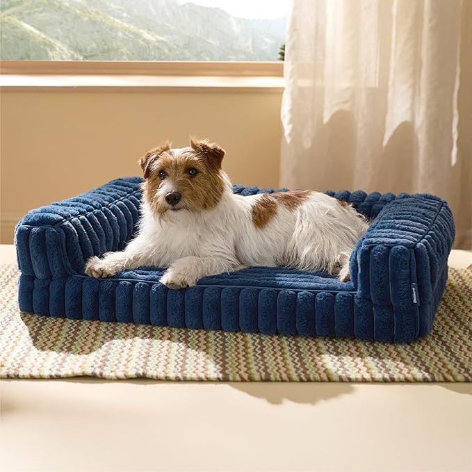 Bedsure Orthopedic Dog Bed for Medium Dogs, Waterproof Memory Foam Medium Pet Beds with Sides, Non-Slip Bottom and Egg-Crate Foam Dog Couch Sofa with Washable Removable Corduroy Cover, Blue-PawvioPets