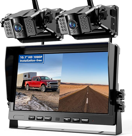eRapta 2 Wireless Backup Camera Magnetic: 10.1" IPS DVR Monitor, Install-Free RV Backup Camera with Infrared Night Vision, Built-in 9600mAh Battery for Trailer/RV/Truck/Horse Trailer/Tractor ACT1002-PawvioPets